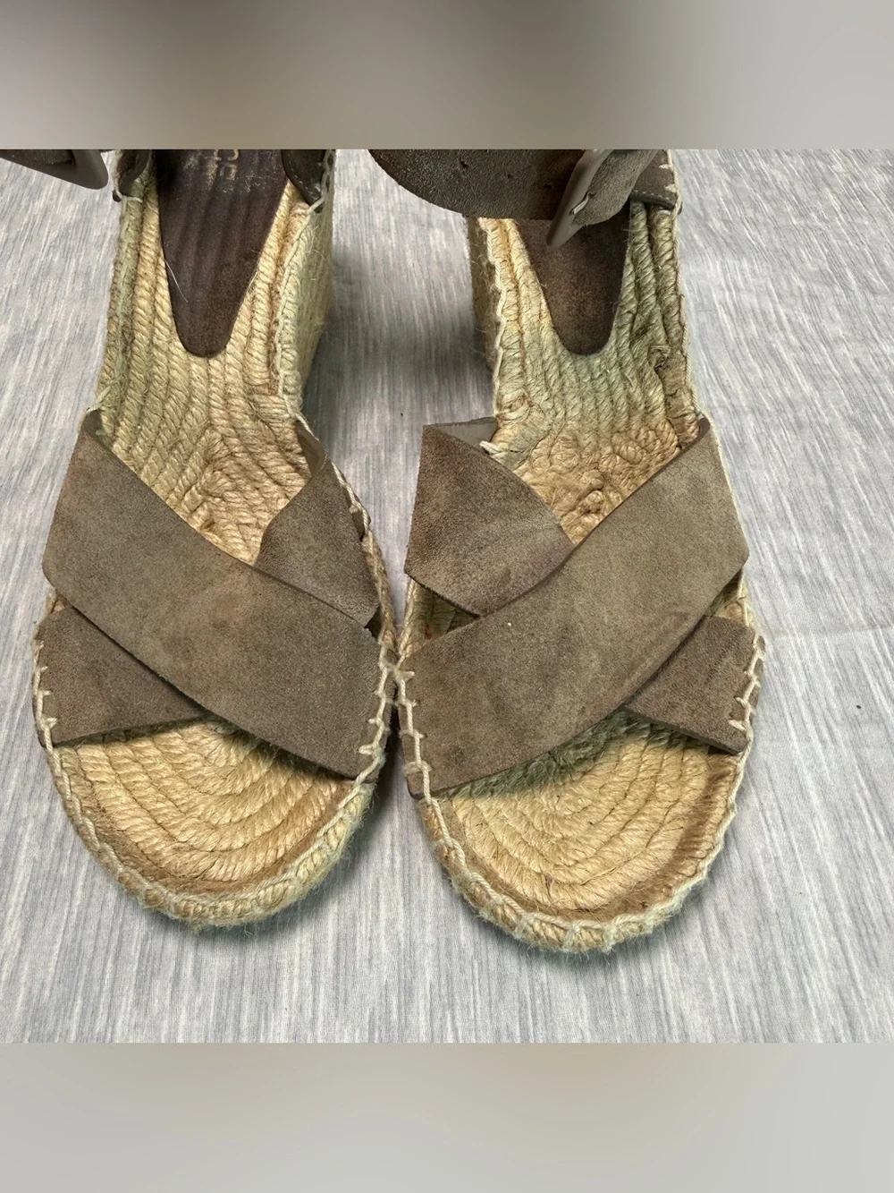Vince “Stefania” Suede Espadrille Wedge Sandals | Quiet Luxury | Pumice | Size 8